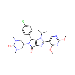 COc1ncc(-c2nc3c(n2C(C)C)[C@@H](c2ccc(Cl)cc2)N(C2CN(C)C(=O)N(C)C2)C3=O)c(OC)n1 ZINC000169705629