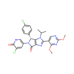 COc1ncc(-c2nc3c(n2C(C)C)[C@@H](c2ccc(Cl)cc2)N(c2c[nH]c(=O)c(Cl)c2)C3=O)c(OC)n1 ZINC000169705625