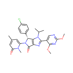 COc1ncc(-c2nc3c(n2C(C)C)[C@@H](c2ccc(Cl)cc2)N(c2cc(C)cc(=O)n2C)C3=O)c(OC)n1 ZINC000169705823