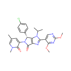 COc1ncc(-c2nc3c(n2C(C)C)[C@@H](c2ccc(Cl)cc2)N(c2cc(C)cn(C)c2=O)C3=O)c(OC)n1 ZINC000169705825