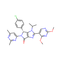 COc1ncc(-c2nc3c(n2C(C)C)[C@@H](c2ccc(Cl)cc2)N(c2cc(C)nc(C)n2)C3=O)c(OC)n1 ZINC000169705799