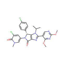 COc1ncc(-c2nc3c(n2C(C)C)[C@@H](c2ccc(Cl)cc2)N(c2cc(Cl)c(=O)n(C)c2)C3=O)c(OC)n1 ZINC000169705487