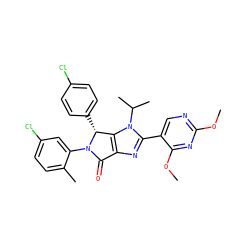 COc1ncc(-c2nc3c(n2C(C)C)[C@@H](c2ccc(Cl)cc2)N(c2cc(Cl)ccc2C)C3=O)c(OC)n1 ZINC000169705411
