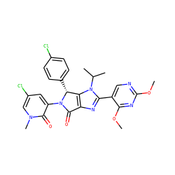 COc1ncc(-c2nc3c(n2C(C)C)[C@@H](c2ccc(Cl)cc2)N(c2cc(Cl)cn(C)c2=O)C3=O)c(OC)n1 ZINC000169685075