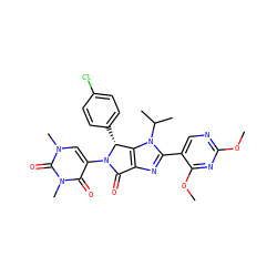 COc1ncc(-c2nc3c(n2C(C)C)[C@@H](c2ccc(Cl)cc2)N(c2cn(C)c(=O)n(C)c2=O)C3=O)c(OC)n1 ZINC000169685073