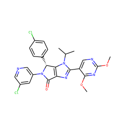 COc1ncc(-c2nc3c(n2C(C)C)[C@@H](c2ccc(Cl)cc2)N(c2cncc(Cl)c2)C3=O)c(OC)n1 ZINC000169705501
