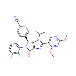 COc1ncc(-c2nc3c(n2C(C)C)[C@H](c2ccc(C#N)cc2)N(c2cccc(Cl)c2F)C3=O)c(OC)n1 ZINC000169705512