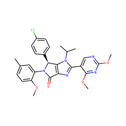 COc1ncc(-c2nc3c(n2C(C)C)[C@H](c2ccc(Cl)cc2)N(c2cc(C)ccc2OC)C3=O)c(OC)n1 ZINC000169705797