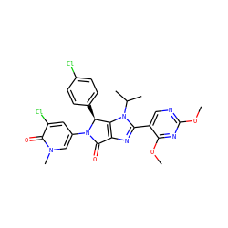 COc1ncc(-c2nc3c(n2C(C)C)[C@H](c2ccc(Cl)cc2)N(c2cc(Cl)c(=O)n(C)c2)C3=O)c(OC)n1 ZINC000169705488