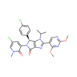 COc1ncc(-c2nc3c(n2C(C)C)[C@H](c2ccc(Cl)cc2)N(c2cc(Cl)cn(C)c2=O)C3=O)c(OC)n1 ZINC000169685076