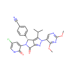 COc1ncc(-n2nc3c(c2C(C)C)[C@@H](c2ccc(C#N)cc2)N(c2cc(Cl)c[nH]c2=O)C3=O)c(OC)n1 ZINC000224132959