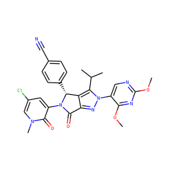 COc1ncc(-n2nc3c(c2C(C)C)[C@@H](c2ccc(C#N)cc2)N(c2cc(Cl)cn(C)c2=O)C3=O)c(OC)n1 ZINC000224068253