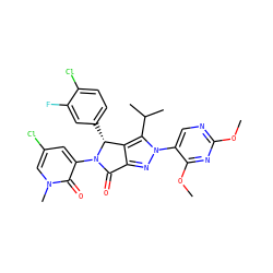COc1ncc(-n2nc3c(c2C(C)C)[C@@H](c2ccc(Cl)c(F)c2)N(c2cc(Cl)cn(C)c2=O)C3=O)c(OC)n1 ZINC000224908135