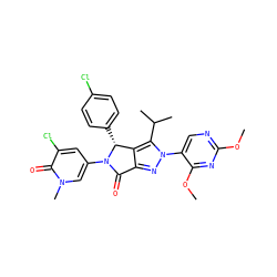 COc1ncc(-n2nc3c(c2C(C)C)[C@@H](c2ccc(Cl)cc2)N(c2cc(Cl)c(=O)n(C)c2)C3=O)c(OC)n1 ZINC000224088071