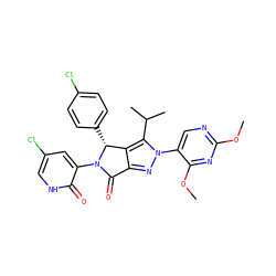 COc1ncc(-n2nc3c(c2C(C)C)[C@@H](c2ccc(Cl)cc2)N(c2cc(Cl)c[nH]c2=O)C3=O)c(OC)n1 ZINC000224068733