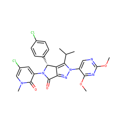 COc1ncc(-n2nc3c(c2C(C)C)[C@@H](c2ccc(Cl)cc2)N(c2cc(Cl)cn(C)c2=O)C3=O)c(OC)n1 ZINC000224902819