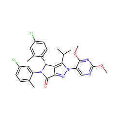 COc1ncc(-n2nc3c(c2C(C)C)[C@@H](c2ccc(Cl)cc2C)N(c2cc(Cl)ccc2C)C3=O)c(OC)n1 ZINC000224081704