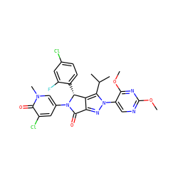 COc1ncc(-n2nc3c(c2C(C)C)[C@@H](c2ccc(Cl)cc2F)N(c2cc(Cl)c(=O)n(C)c2)C3=O)c(OC)n1 ZINC000224909265