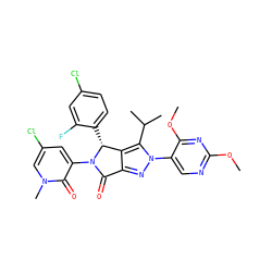 COc1ncc(-n2nc3c(c2C(C)C)[C@@H](c2ccc(Cl)cc2F)N(c2cc(Cl)cn(C)c2=O)C3=O)c(OC)n1 ZINC000224895208