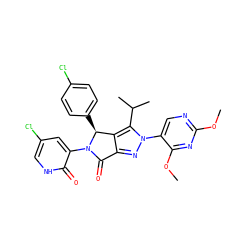 COc1ncc(-n2nc3c(c2C(C)C)[C@H](c2ccc(Cl)cc2)N(c2cc(Cl)c[nH]c2=O)C3=O)c(OC)n1 ZINC000224068789