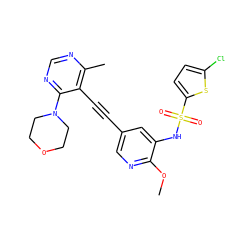 COc1ncc(C#Cc2c(C)ncnc2N2CCOCC2)cc1NS(=O)(=O)c1ccc(Cl)s1 ZINC000169697523