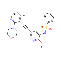 COc1ncc(C#Cc2c(C)ncnc2N2CCOCC2)cc1NS(=O)(=O)c1ccccc1 ZINC000169697476