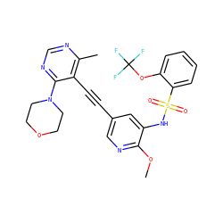 COc1ncc(C#Cc2c(C)ncnc2N2CCOCC2)cc1NS(=O)(=O)c1ccccc1OC(F)(F)F ZINC000169697520