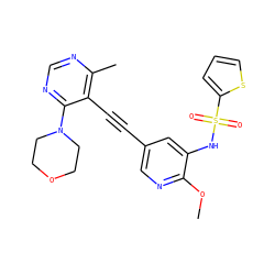 COc1ncc(C#Cc2c(C)ncnc2N2CCOCC2)cc1NS(=O)(=O)c1cccs1 ZINC000169697524