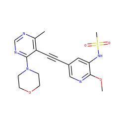 COc1ncc(C#Cc2c(C)ncnc2N2CCOCC2)cc1NS(C)(=O)=O ZINC000169697519