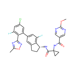 COc1ncc(C(=O)NC2(C(=O)N[C@@H]3CCc4cc(-c5cc(Cl)cc(F)c5-c5noc(C)n5)cc(F)c43)CC2)cn1 ZINC000142223492