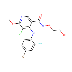 COc1ncc(C(=O)NOCCO)c(Nc2ccc(Br)cc2F)c1Cl ZINC000028567251
