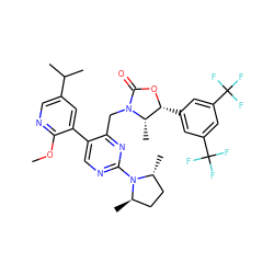 COc1ncc(C(C)C)cc1-c1cnc(N2[C@H](C)CC[C@H]2C)nc1CN1C(=O)O[C@H](c2cc(C(F)(F)F)cc(C(F)(F)F)c2)[C@@H]1C ZINC000205763441
