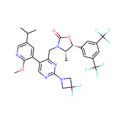 COc1ncc(C(C)C)cc1-c1cnc(N2CC(F)(F)C2)nc1CN1C(=O)O[C@H](c2cc(C(F)(F)F)cc(C(F)(F)F)c2)[C@@H]1C ZINC001772581597