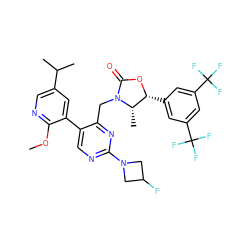 COc1ncc(C(C)C)cc1-c1cnc(N2CC(F)C2)nc1CN1C(=O)O[C@H](c2cc(C(F)(F)F)cc(C(F)(F)F)c2)[C@@H]1C ZINC001772618186