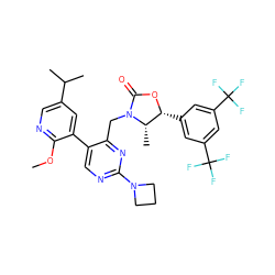 COc1ncc(C(C)C)cc1-c1cnc(N2CCC2)nc1CN1C(=O)O[C@H](c2cc(C(F)(F)F)cc(C(F)(F)F)c2)[C@@H]1C ZINC000205663870