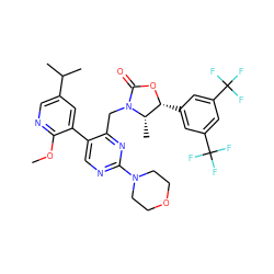 COc1ncc(C(C)C)cc1-c1cnc(N2CCOCC2)nc1CN1C(=O)O[C@H](c2cc(C(F)(F)F)cc(C(F)(F)F)c2)[C@@H]1C ZINC000205744120