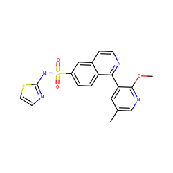 COc1ncc(C)cc1-c1nccc2cc(S(=O)(=O)Nc3nccs3)ccc12 ZINC000225106902