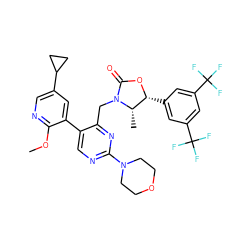 COc1ncc(C2CC2)cc1-c1cnc(N2CCOCC2)nc1CN1C(=O)O[C@H](c2cc(C(F)(F)F)cc(C(F)(F)F)c2)[C@@H]1C ZINC000205744143