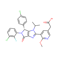 COc1ncc(CC(=O)O)cc1-c1nc2c(n1C(C)C)[C@@H](c1ccc(Cl)cc1)N(c1cccc(Cl)c1F)C2=O ZINC000169705623