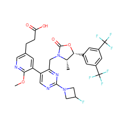 COc1ncc(CCC(=O)O)cc1-c1cnc(N2CC(F)C2)nc1CN1C(=O)O[C@H](c2cc(C(F)(F)F)cc(C(F)(F)F)c2)[C@@H]1C ZINC000205737573