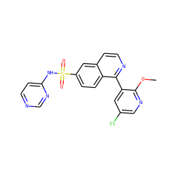COc1ncc(Cl)cc1-c1nccc2cc(S(=O)(=O)Nc3ccncn3)ccc12 ZINC000225087962