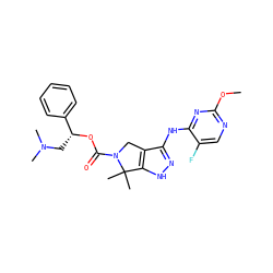 COc1ncc(F)c(Nc2n[nH]c3c2CN(C(=O)O[C@H](CN(C)C)c2ccccc2)C3(C)C)n1 ZINC000115990800