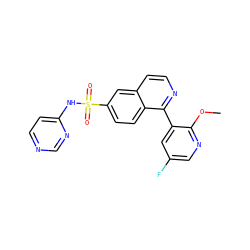 COc1ncc(F)cc1-c1nccc2cc(S(=O)(=O)Nc3ccncn3)ccc12 ZINC000225056568
