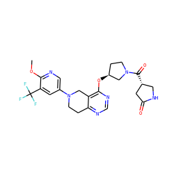 COc1ncc(N2CCc3ncnc(O[C@H]4CCN(C(=O)[C@@H]5CNC(=O)C5)C4)c3C2)cc1C(F)(F)F ZINC000113568851