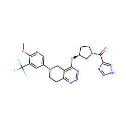 COc1ncc(N2CCc3ncnc(O[C@H]4CCN(C(=O)c5c[nH]cn5)C4)c3C2)cc1C(F)(F)F ZINC000113583263