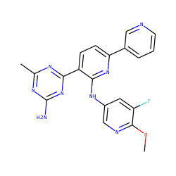 COc1ncc(Nc2nc(-c3cccnc3)ccc2-c2nc(C)nc(N)n2)cc1F ZINC000113238754