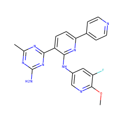 COc1ncc(Nc2nc(-c3ccncc3)ccc2-c2nc(C)nc(N)n2)cc1F ZINC000113241689