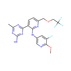 COc1ncc(Nc2nc(COCC(F)(F)F)ccc2-c2nc(C)nc(N)n2)cc1F ZINC000113150489