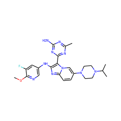 COc1ncc(Nc2nc3ccc(N4CCN(C(C)C)CC4)cn3c2-c2nc(C)nc(N)n2)cc1F ZINC000114516070