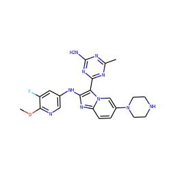 COc1ncc(Nc2nc3ccc(N4CCNCC4)cn3c2-c2nc(C)nc(N)n2)cc1F ZINC000114523789